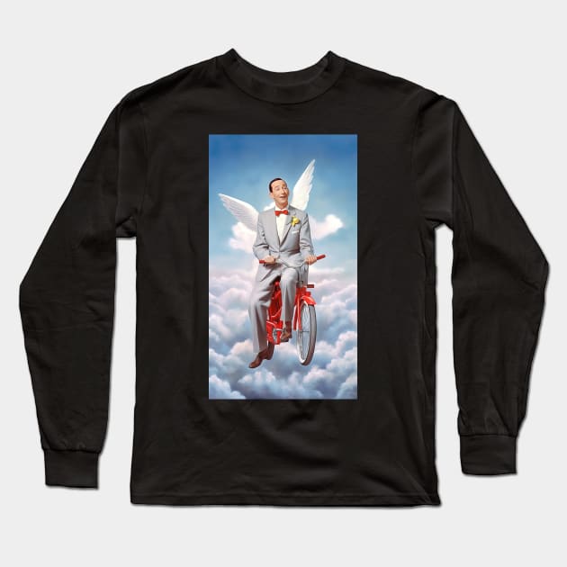 Pee Wee Herman in heaven with bike, art Long Sleeve T-Shirt by Maverick Media